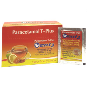 VENT3-T PLUS ANALGESICO ANTIFEBRIL DESCONGESTIVO PARACETAMOL 650MG FENILEFRINA 10MG VITAMINA C 50MG 5 SOBRES DE 5G