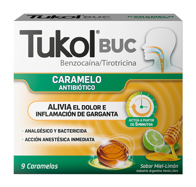 TUKOL BUC CARAMELOS ANTISEPTICOS DOLOR DE GARGANTA SABOR MIEL Y LIMON 9U