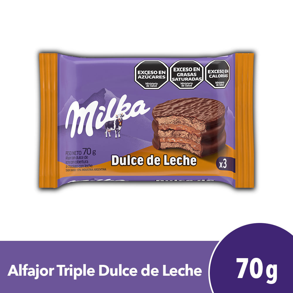MILKA ALFAJOR DULCE DE LECHE TRIPLE 70G 30/08/23