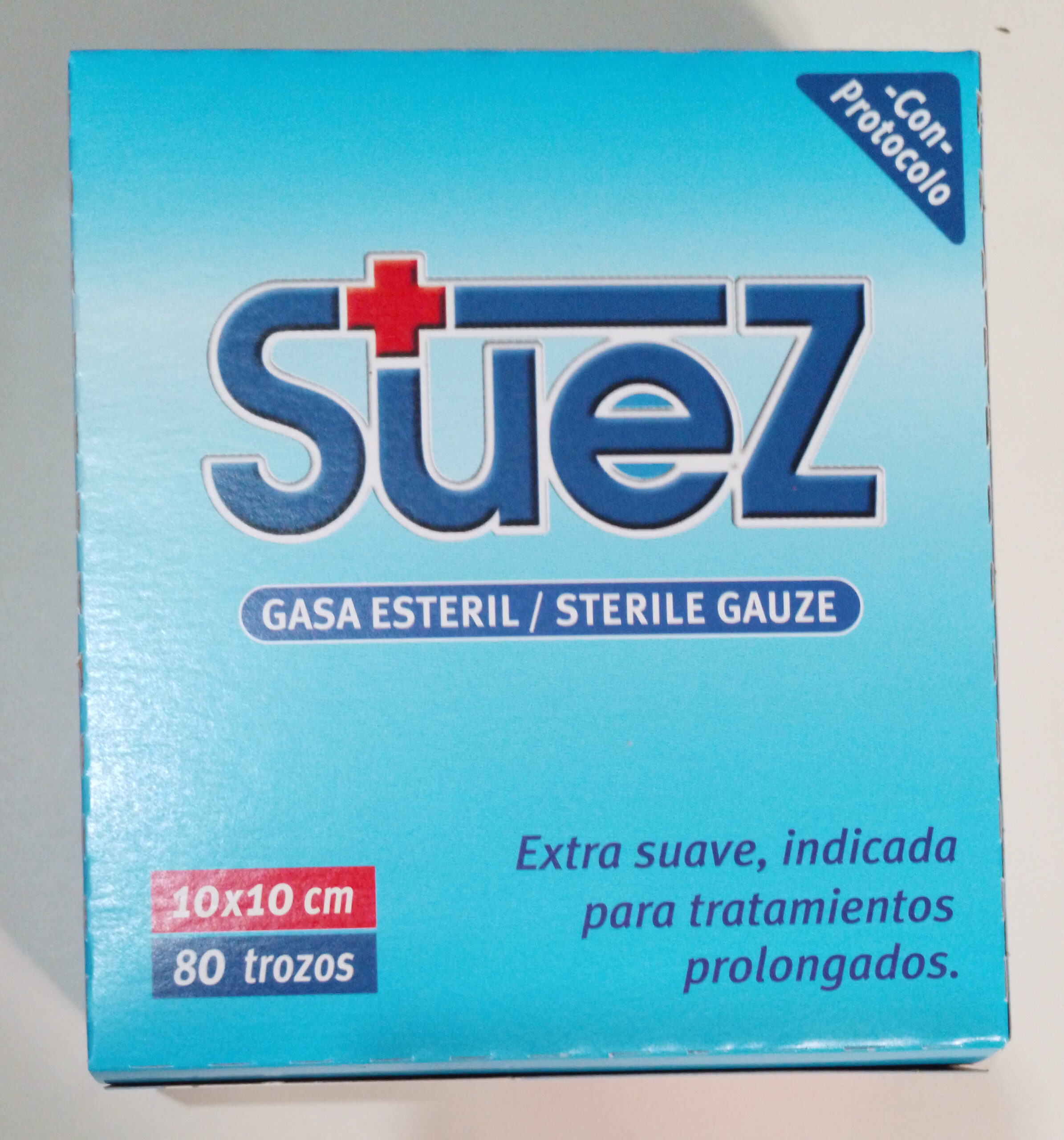 GASA ESTERIL 10CM X 10 CM SUEZ CAJA DE 10 SOBRES CON 8UNIDADES