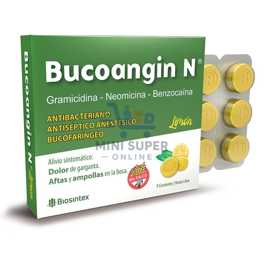 bucoangin n caramelos para la garganta antibacteriano 9u sabor limon